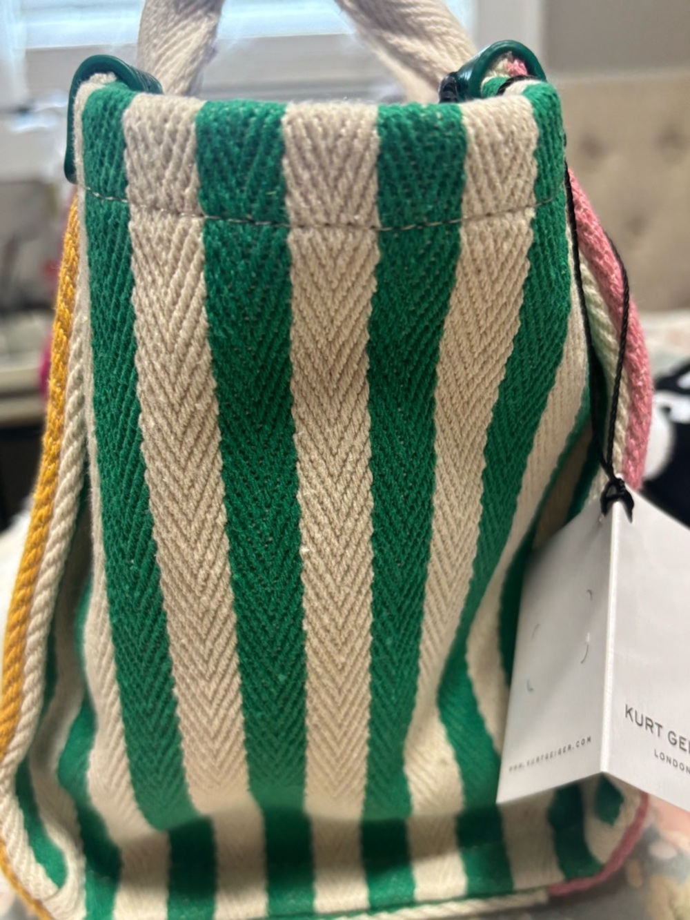 Kurt Geiger Striped Canvas Tote in Pink, Orange, Yellow & Green - Picture 7 of 16